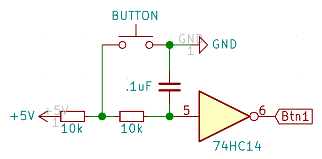 Schematic showing a debounced button