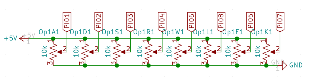 Schematic showing how potentiometers are connected to ports on the CD4051 channels