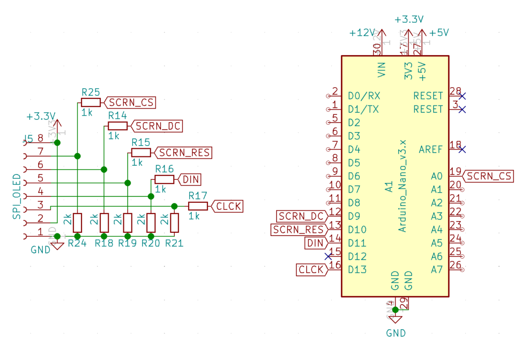 Schematic showing connection of the LCD screen to an Arduino