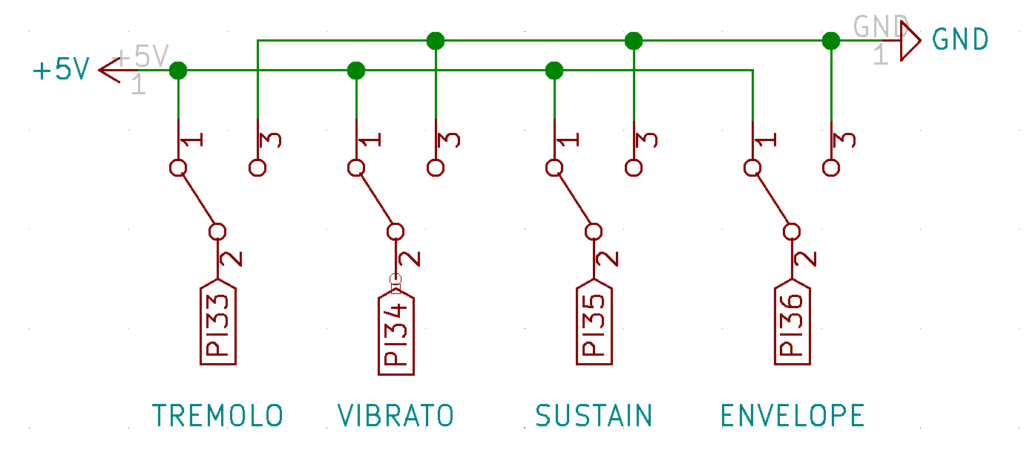 Schematic showing that switches connect directly to ground and +5v