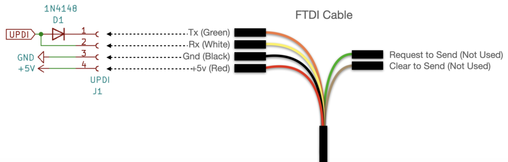 FTDI Connection to UPDI port (Alternate Color Combination)